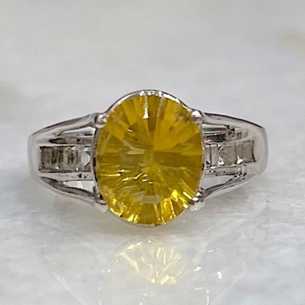Canary Fluorite White Topaz Sterling Silver Bridge Ring